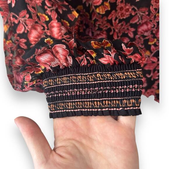 Alice + Olivia Desiree Velvet Effect Blouse Silk Blend Red Black Small Women’s - Picture 5 of 10